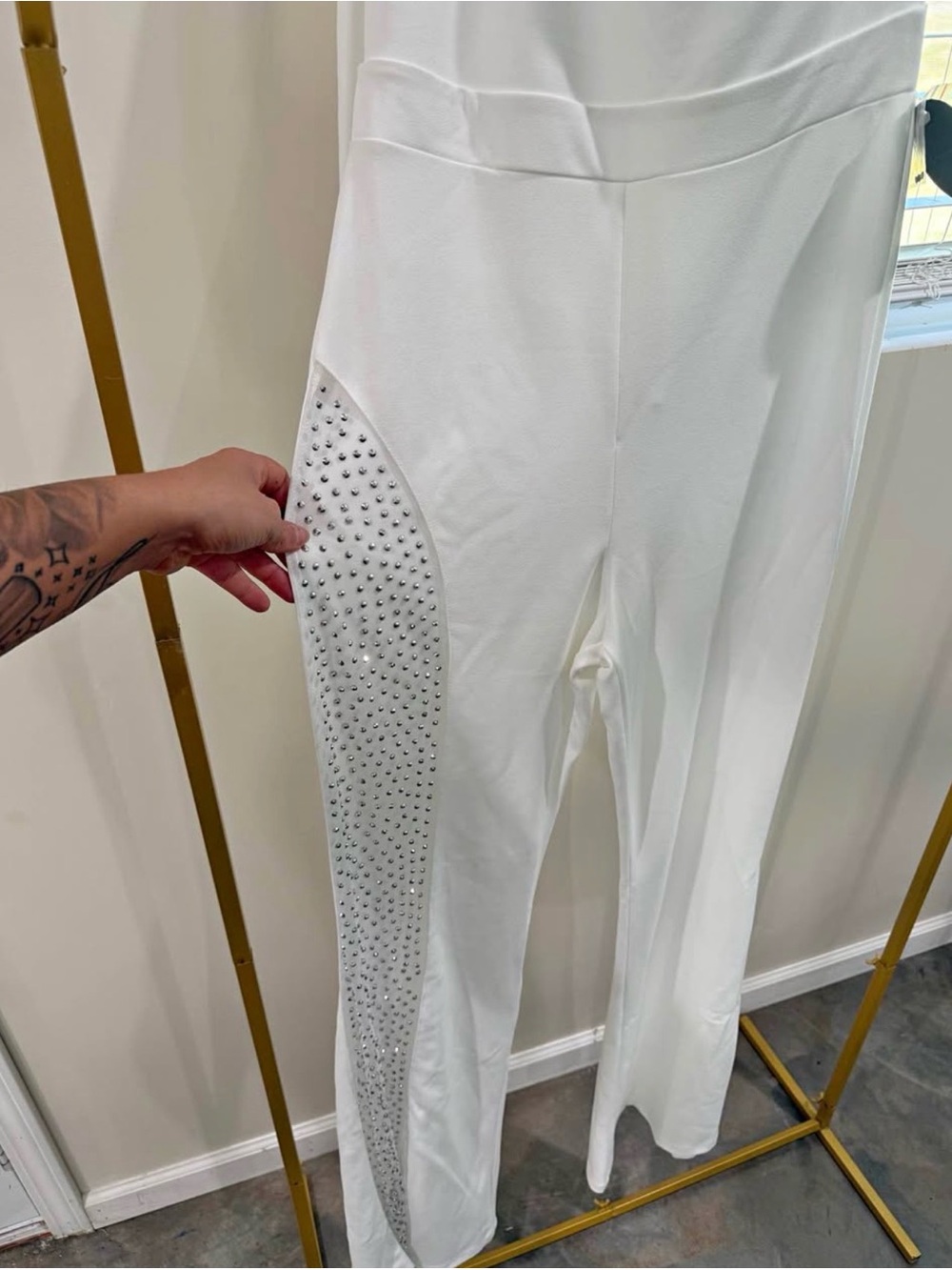 White Rhinestone Jumpsuit - Picture 2 of 4